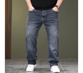 Pantalones vaqueros extragrandes para hombre, pantalones rectos de negocios ligeros, negros y grises 34 azul oscuro