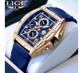 LIGE nuevo reloj de moda para hombre, reloj de cuarzo de silicona deportivo de ocio de marca superior, reloj de fecha automático resistente al agua con brillo nocturno oro