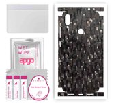 apgo Protective Skin Sticker for the back+sides compatible with Xiaomi Redmi Note 7, Full Wrap Film, Foil, Vinyl - Pattern Carbon Black Pixel