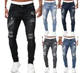 Pantalones vaqueros ajustados rasgados estilo callejero a la moda para hombre, pantalones de mezclilla lisos con lavado Vintage, pantalones de mezclilla ajustados informales para hombre XS negro