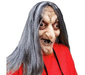 Máscara de bruja vieja de pelo largo aterrador disfraz de Halloween cara de fantasma disfraz de fiesta accesorios de máscara de juego de rol verde