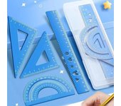 Juego de 4 reglas de aleación de aluminio con caja de almacenamiento, juego de reglas de medición para estudiantes, juego multifunción azul