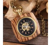 Reloj de bolsillo mecánico con placa recta y esfera de madera tallada cuadrada de caoba sin tapa y personalidad