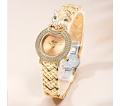 Reloj de cuarzo de moda para mujer, reloj de pulsera con esfera pequeña de leopardo, regalo de vacaciones para mujer, reloj de pulsera con incrustaciones de diamantes plata