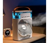 Ventilador portátil, aire acondicionado, ventilador eléctrico USB, luz LED de noche, niebla de agua, divertido humidificador de aire 3 en 1 para el hogar USB blanco