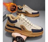 Botas cálidas para hombre, botines deportivos suaves antideslizantes, botas cortas con plataforma para exteriores para hombre, zapatos casuales de algodón con cordones de felpa de diseñador 42