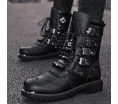 Botas de trabajo de cuero genuino para hombre, botas militares de combate, Punk gótico con calavera, botas Martin de motocicleta, equitación para hombre 37 negro