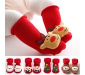 Calcetines navideños rojos para bebés recién nacidos, niños y niñas, cálidos, antideslizantes, con agarre para el suelo, para invierno y otoño, con decoración de Papá Noel y muñeco de nieve S (0-12months)