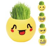 Bonita maceta de plástico con forma de mini emoji para plantar césped en casa, escritorio, ventana 3#