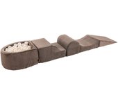 Foam Playset with Small Ball Pit MeowBaby® Playground for Children, 250x45x30 cm, Corduroy, Brown 250x45x30 cm