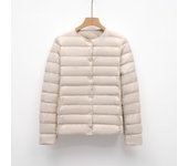 Chaqueta ligera de cuello redondo corta para mujer, chaqueta cálida de cuello redondo para otoño e invierno, chaqueta de plumón de color sólido L negro