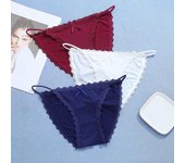 3Pcs Seamless Women Sexy Encaje Bragas Lencería de Seda Chicas Lindo Lazo Calzoncillos M