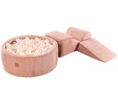 Parque de Juegos de Espuma con Piscina de Pelotas MeowBaby® 90x30cm con 200 Bolas, 3 Elementos, 235x45x30 cm, Pana, Rosa 235x45x30 cm