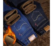 Pantalones vaqueros elásticos gruesos y acolchados de invierno para hombre, rectos, sueltos, cálidos, largos, de mezclilla, de tendencia. 28