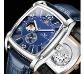 Relojes de moda de lujo para hombre, reloj de pulsera mecánico cuadrado luminoso, esqueleto hueco, reloj de negocios impermeable para hombre, reloj automático para hombre azul