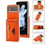 Funda de teléfono cruzada para Samsung Galaxy Z Flip 4 Flip3 Flip5 Funda con cordón desmontable cremallera tarjetero cartera Kickstand Funda Samsung Z Flip 4 negro