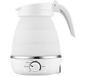 Hervidor plegable de silicona de viaje de 0,6 L, Base de acero inoxidable, hervidor de agua para acampar, temperatura de 5 modos blanco
