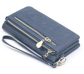 Cartera larga de cuero esmerilado Vintage para mujer, bolso de mano a la moda, bolso de mano 18.5*3*9.5CM azul oscuro