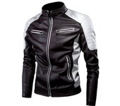 Chaqueta de cuero con costuras de motocicleta informal de otoño e invierno, chaqueta de cuero cálida retro con cuello alto a la moda para hombre M