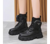 Zapatos de mujer de alta calidad con cordones, botas de mujer de invierno con punta redonda, plataforma corta, tacones gruesos, botas de talla grande 35