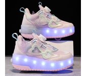 Zapatos de rampage con polea de cuatro ruedas de doble fila a la moda para niños, zapatos deportivos con iluminación, zapatos de tablero 29 color rosa