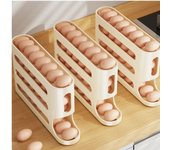 Estante rodante automático de 4 capas para huevos, caja para almacenamiento de huevos para nevera, contenedor, dispensador de huevos para refrigerador de cocina, organizador para nevera 1 pc blanco