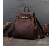 Mochilas de cuero genuino, mochilas casuales de moda para mujer, bolsos de piel de vaca de gran capacidad para mujer 27.5*29*16cm café