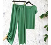 2 unids/set elegante ropa de casa de pierna ancha pulóver cómodo verano Top pantalones conjunto señora ropa camiseta Pantalones 4XL caqui oscuro