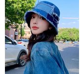 Nuevo sombrero informal versátil con bordes rugosos que muestra un pequeño rostro moderno, sombrero de vaquero, sombrero de pescador para niños M（56-58cm） azul
