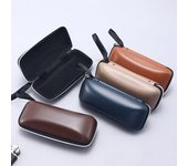 Estuche para gafas de cuero sintético con cremallera y EVA, estuche portátil para gafas negro