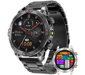 Reloj inteligente militar con GPS para exteriores, pantalla táctil HD AMOLED de 466 x 466, Bluetooth, llamadas, resistente al agua IP68, novedad de 2025. Silicone strap negro