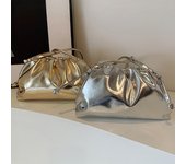Bolso pequeño de lujo para mujer, de piel sintética suave, dorado y plateado, tipo hobo, elegante, tipo cartera de mano con frunces y forma de bola de masa para fiesta