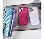 Funda para iPhone con láser brillante: Compatible con iPhone 14Pro, 16Pro, 13, 15 - Diseño de ondas de agua rojas transparentes iPhone XS Max púrpura/transparente