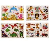 Pack De 4 Puzzles En Bois Jouet Éducatif Et Montessori Enfants Animaux, Zoo, Marin Et Dinosaures - Dès 2 Ans - Puzzle