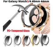 LUJING Glass + funda para Samsung Galaxy watch 4 44mm 40mm accesorios Bling Diamond PC parachoques Shell + protector de pantalla Galaxy watch4 cubierta Galaxy watch 4 40mm oro