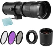 Cámara MF Super teleobjetivo Zoom F/8,3-16 420-800mm montaje en T + juego de filtros UV/CPL/FLD + lente teleconvertidora + anillo adaptador de T2-EOS blanco