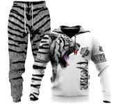 Animal 3D Tigre impreso hombres sudaderas con capucha pantalones Casual Sudadera con capucha pantalones de chándal chándales 2 piezas conjunto otoño e invierno traje deportivo XS