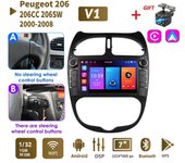 Radio de coche Android 2 DIN para PEUGEOT 206 206CC 206SW 2000-2008 Reproductor multimedia automático WIFI GPS Autoradio Carplay Navi 1+32 GB A