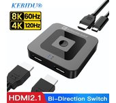 Conmutador divisor HDMI 8K 60Hz 4K 120Hz Bidireccional 2.1 Conmutador HDMI Adaptador 1x2/2x1 Convertidor de salida 2 en 1 para PS4/5 Xiaomi TV Box Divisor HDMI 4K 120Hz