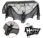 Cortina de Halloween con murciélago y telaraña, decoración de encaje negro para casa embrujada, fiesta de Halloween, cenefa para ventana, repisa para chimenea, bufanda, decoración festiva para fiestas negro