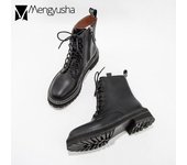 Botas de invierno con cordones y cremallera para mujer, botines góticos para mujer, botines cortos de cuero con cordones cruzados, botines de moto de caña alta 4.5 negro