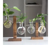 Jarrón terrario, jarrón decorativo para el hogar, bonsái, flores, plantas, jarrones vintage, maceta transparente con marco de madera, mesa de cristal, plantas