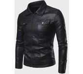 Chaqueta de moto de cuero acolchada de moda para hombre con solapa y forro de terciopelo XL