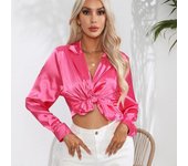 Camisa de satén con cuello para mujer, blusa elegante de manga larga con temperamento de Color sólido, Tops de manga larga, primavera y otoño S blanco