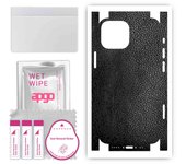 apgo Protective Skin Sticker for the back+sides compatible with Apple iPhone 13 mini, Full Wrap Film, Foil, Vinyl - Pattern Black Leather