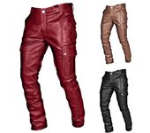 Pantalones de cuero guapos para hombre Pantalones de cuero de motocicleta góticos vintage Pantalones de cuero Pu Diablo Rock 5XL negro