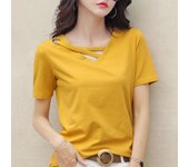 Camiseta blanca de manga corta para mujer, camiseta holgada con cuello en V, Top coreano negro, camiseta informal de tendencia compasiva de verano XXXL negro