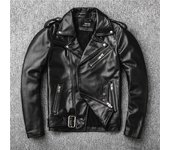 Chaqueta de cuero de oveja de primera capa Chaqueta de cuero con solapa y cinturón de motocicleta para hombre Abrigo de moda delgado S