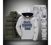 Jersey con capucha y letras para hombre de invierno, abrigo, chaqueta de plumón, chaleco, traje de tres piezas de talla grande 2XL negro