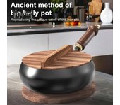 Sartén wok tradicional de hierro fundido con tapa y espátula de 24 cm, utensilios de cocina de hierro puro con tecnología antiadherente física, sartén china sin revestimiento para A